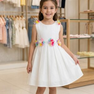 Robe fille élégante Blanche avec fleurs multicolores